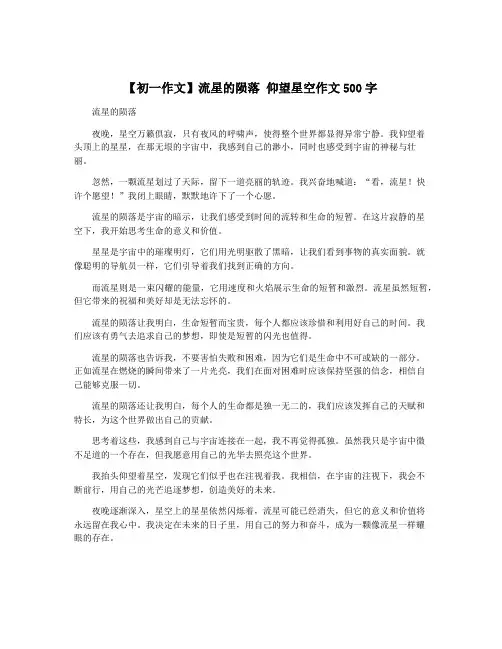 【初一作文】流星的陨落 仰望星空作文500字