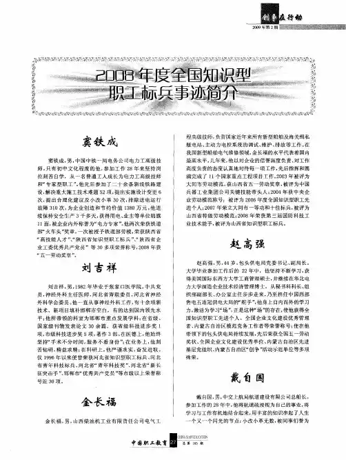 2008年度全国知识型职工标兵事迹简介