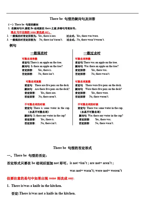 There be 句型的语法归纳及练习题(讲义)人教PEP版英语五年级上册