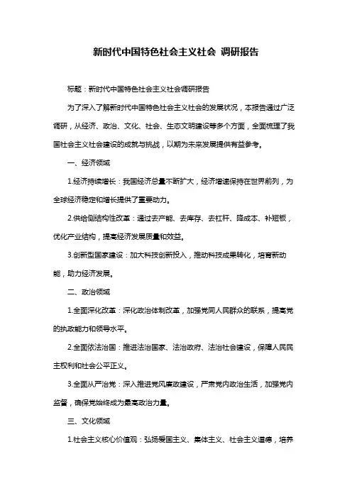 新时代中国特色社会主义社会 调研报告