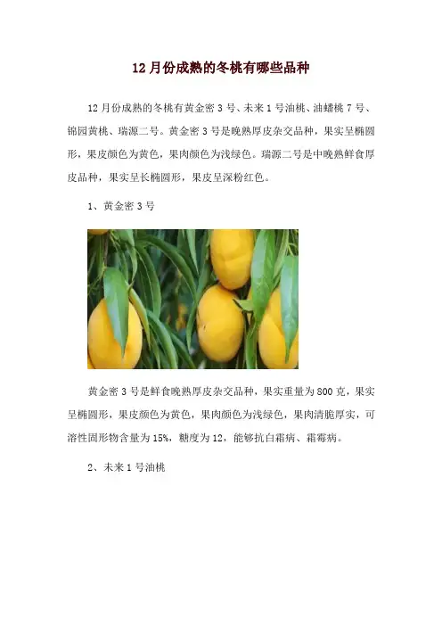 12月份成熟的冬桃有哪些品种