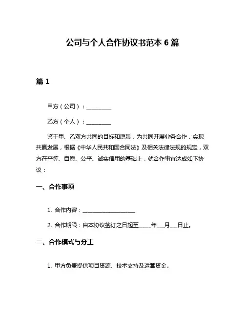 公司与个人合作协议书范本6篇