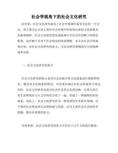 社会学视角下的社会文化研究