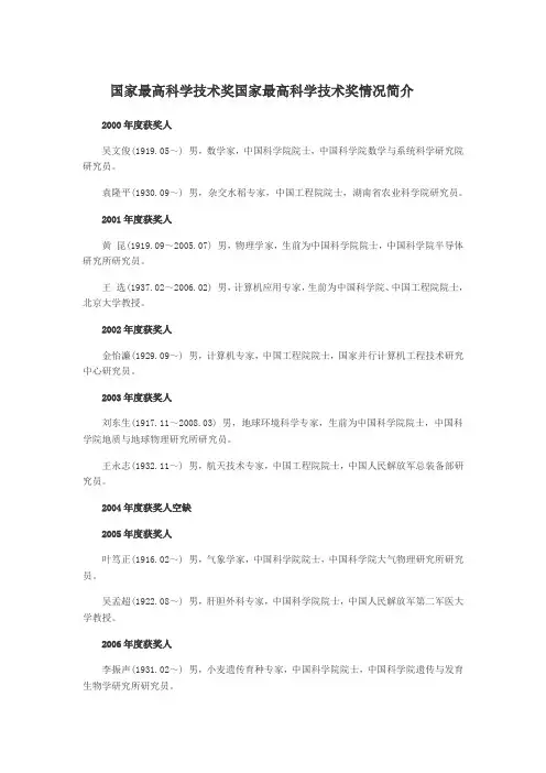 2000-2013科学技术奖名单