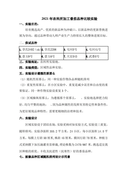 农科所加工番茄品种比较实验