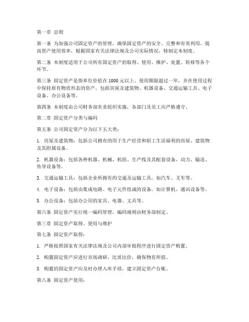 公司固定资产管理制度范本
