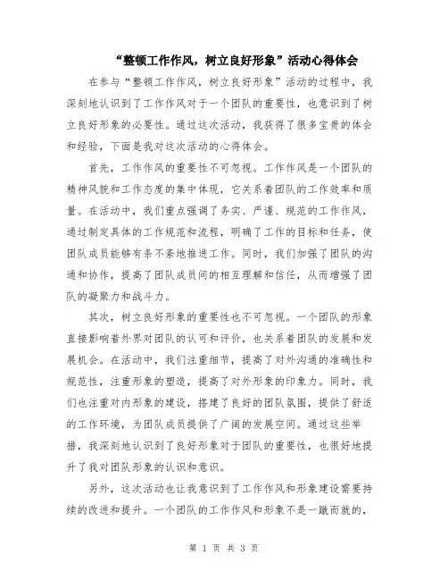 “整顿工作作风,树立良好形象”活动心得体会