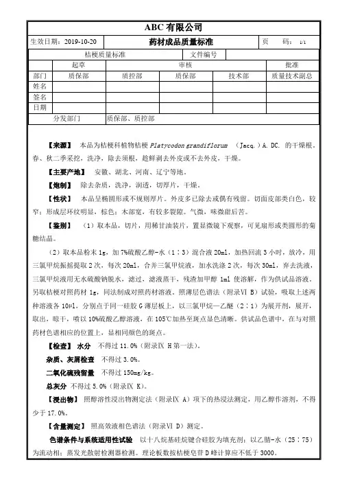 成品药材桔梗质量标准