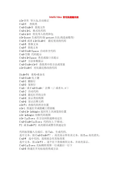IDEA 常用快捷键