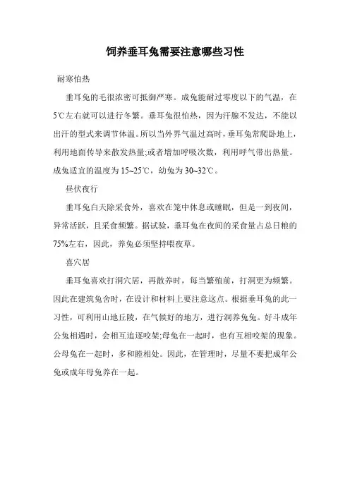 饲养垂耳兔需要注意哪些习性