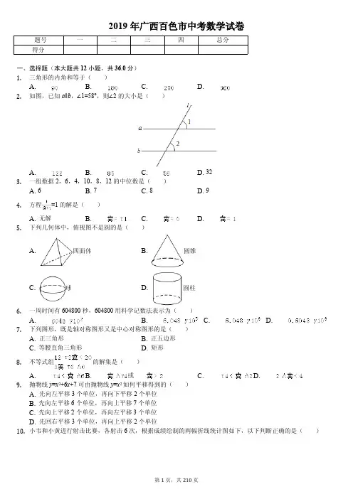 2019年广西省各地市数学中考试卷合集(14套含答案解析)