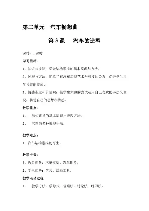 第二单元第3课 汽车的造型