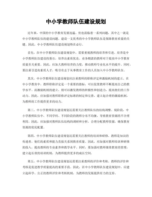 中小学教师队伍建设规划