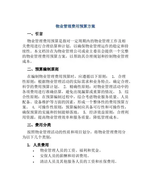 物业管理费用预算方案