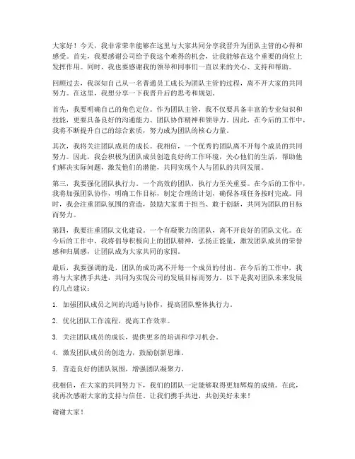 晋升团队主管后发言稿范文