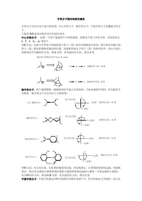 手性分子绝对构型的确定手性分子可以分为下面几种类型：中心手性 