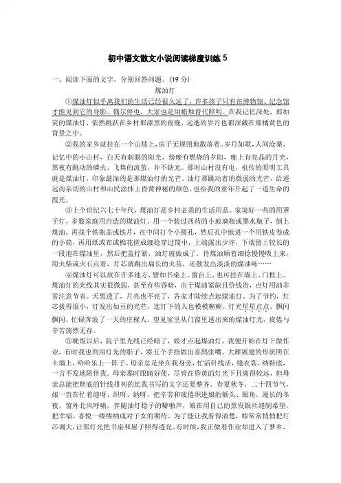 初中语文散文小说阅读梯度训练5