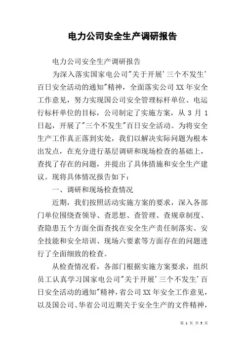 电力公司安全生产调研报告
