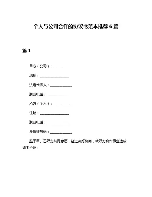个人与公司合作的协议书范本推荐6篇