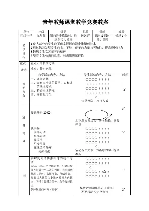 侧向滑步推铅球,往返接力跑