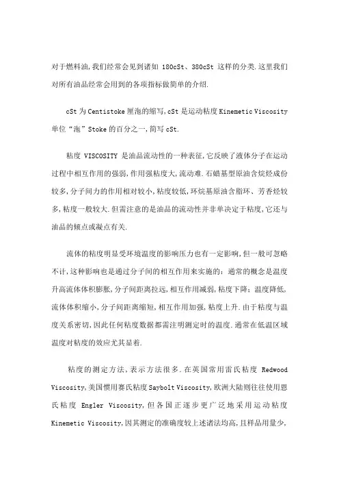 石油产品指标知识