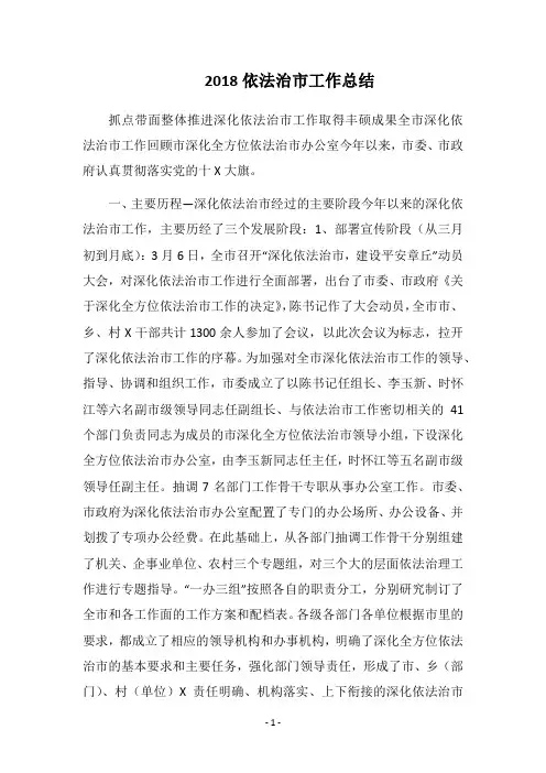 2018依法治市工作总结