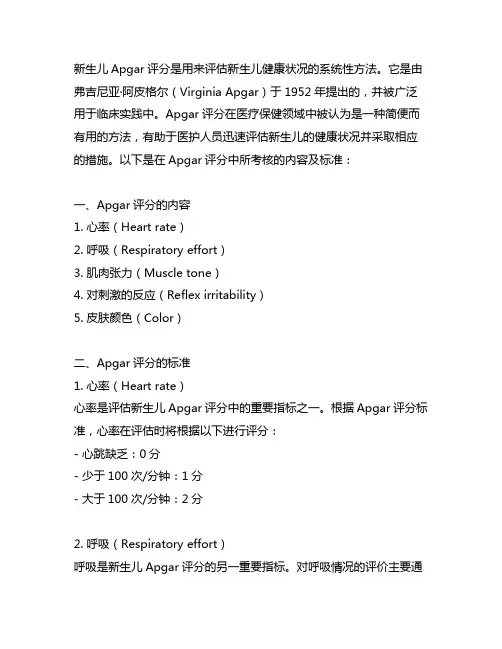 新生儿apgar评分内容及标准