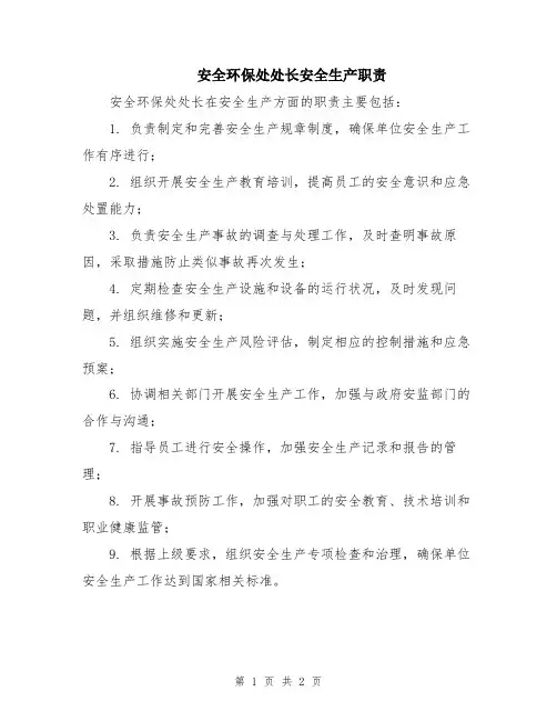 安全环保处处长安全生产职责