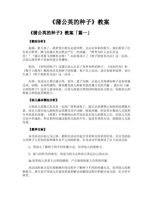 《蒲公英的种子》教案