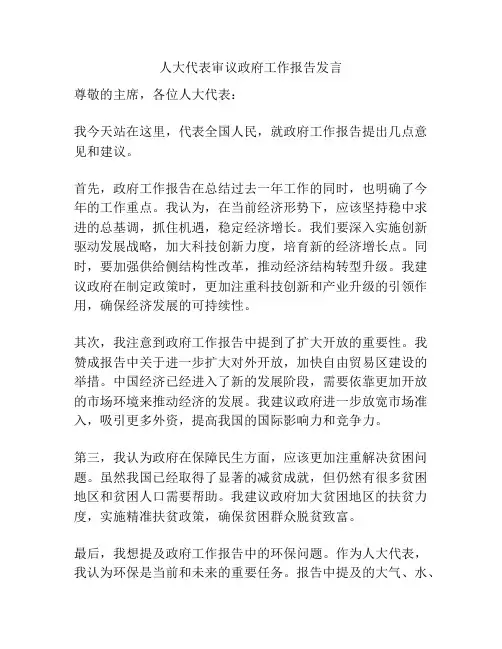 人大代表审议政府工作报告发言
