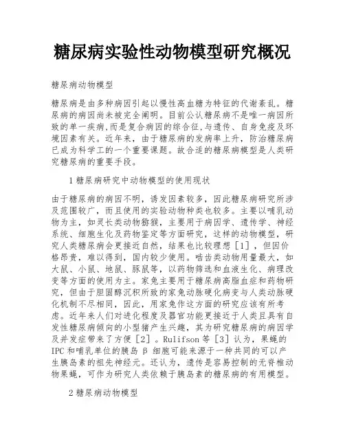 糖尿病实验性动物模型研究概况
