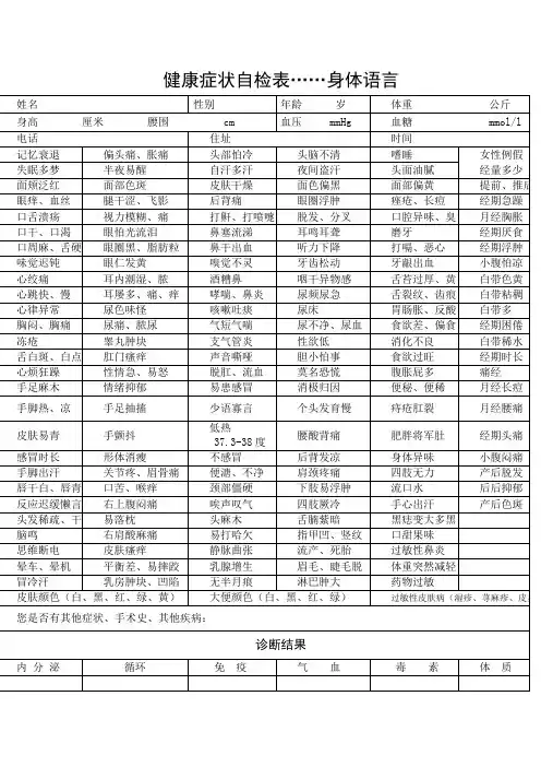 健康症状自检表