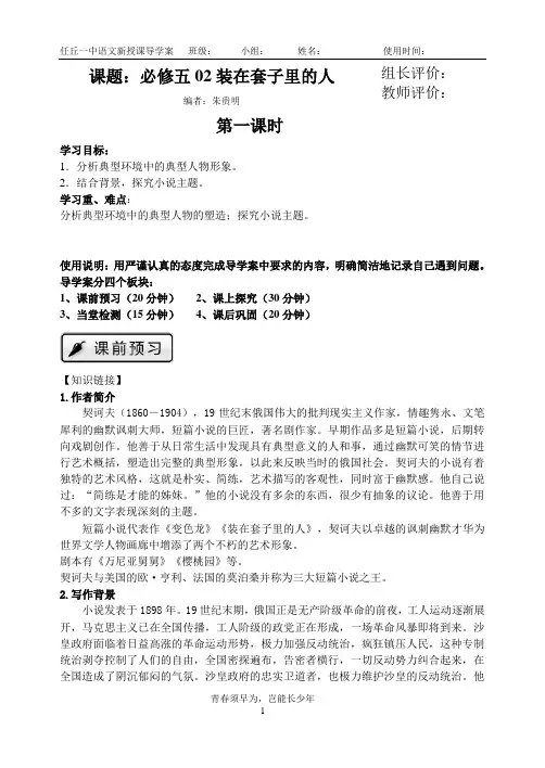 装在套子里的人 导学案
