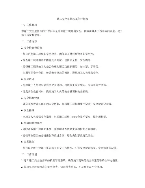 施工安全监督站工作计划表