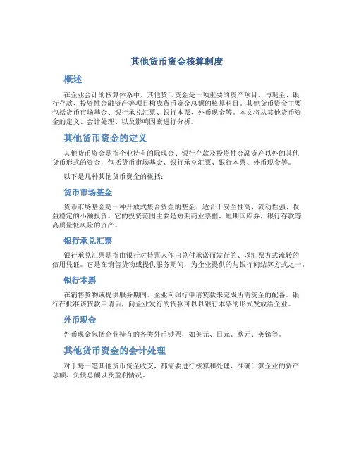 其他货币资金 核算制度