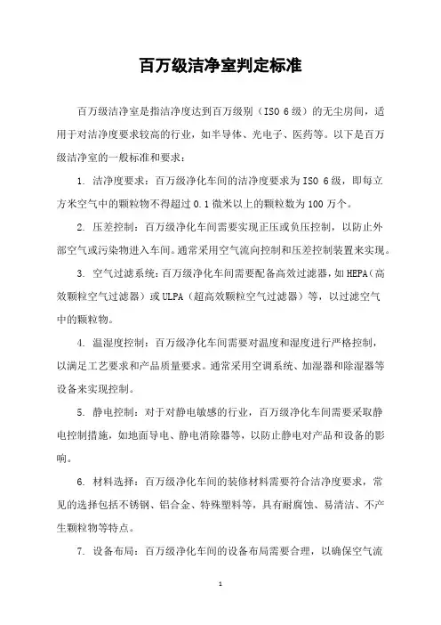 百万级洁净室判定标准