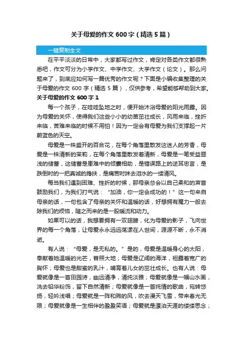 关于母爱的作文600字（精选5篇）