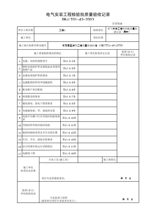 电气安装工程检验批质量验收记录(最新)