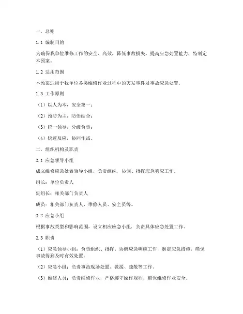 维修应急处置预案范文模板