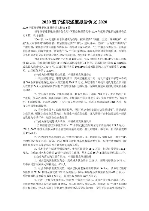 2020班子述职述廉报告例文2020
