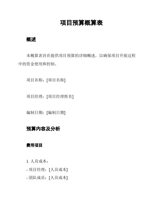 项目预算概算表