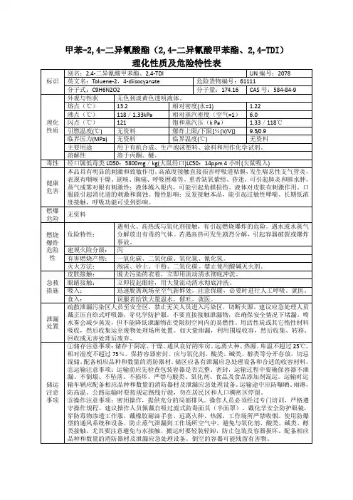 甲苯-2,4-二异氰酸酯(2,4-二异氰酸甲苯酯、2,4-TDI)的理化性质及危险特性表