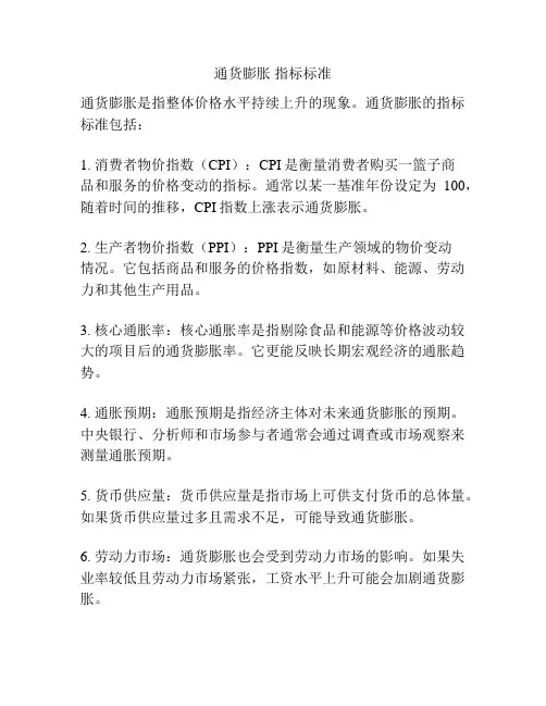 通货膨胀 指标标准