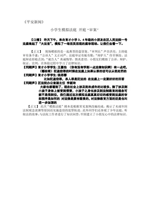 《平安新闻》小学生模拟法庭 开庭审案