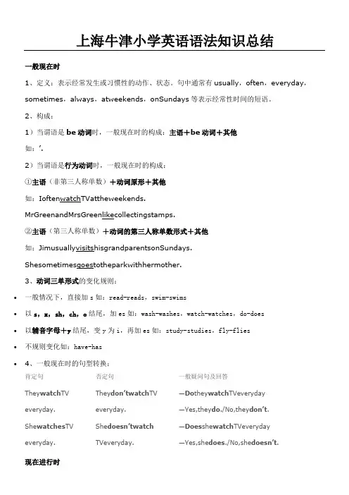 上海牛津重点小学英语语法知识总结归纳