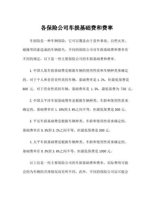 各保险公司车损基础费和费率