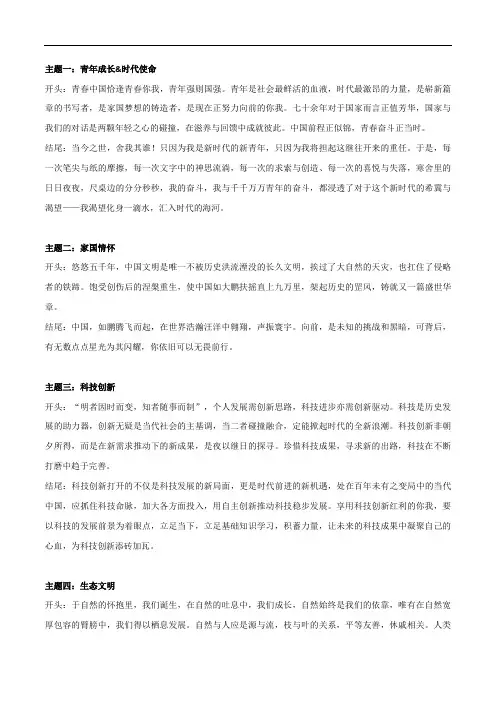2023-2024中考模拟作文练习：五大议论文主题开头结尾模板+20句题记金句