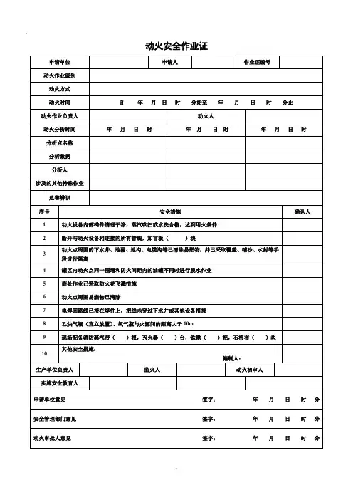 化工公司-八大特殊作业票证(票样) -