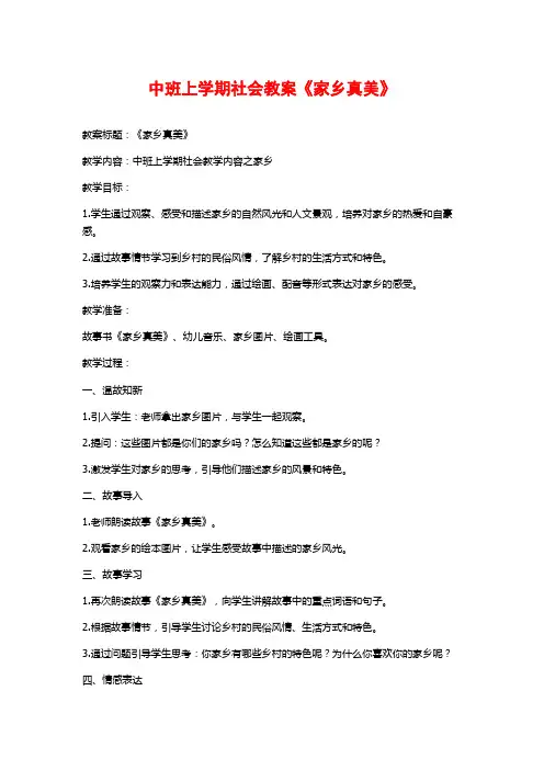 中班上学期社会教案《家乡真美》