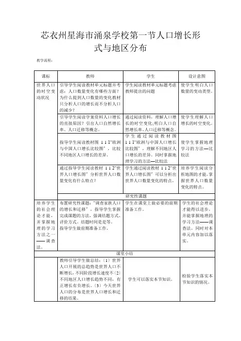 高一地理《人口增长的模式及地区分布》教案 必修_
